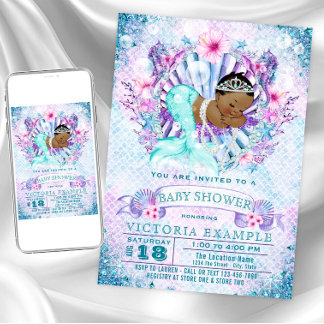 アフリカ系アメリカ人マーメイドベビーシャワー招待状 招待状