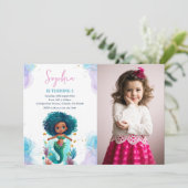 アフリカ系アメリカ人マーメイド写真誕生日 招待状 (スタンド正面)