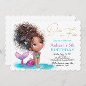 アフリカ系アメリカ人マーメイド第5誕生日 招待状 (正面/裏面)