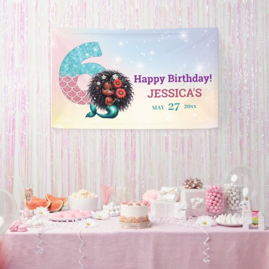 アフリカ系アメリカ人マーメイド第6誕生日 横断幕 (パーティー)