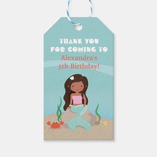アフリカ系アメリカ人マーメイド誕生日パーティギフトラベル ギフトタグ (正面)