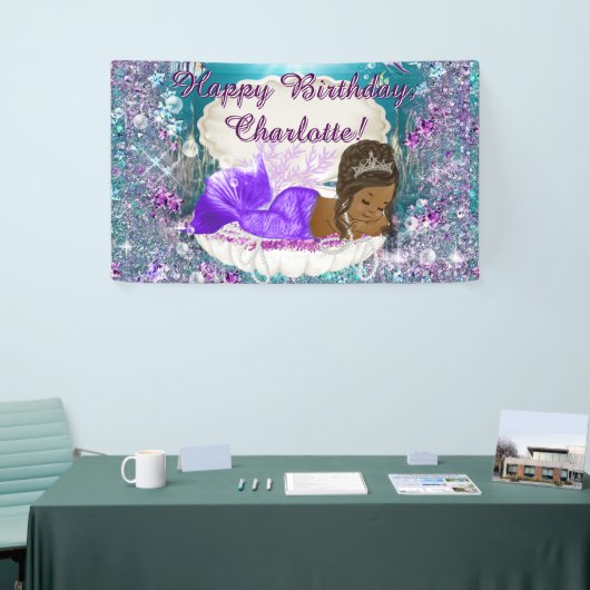 アフリカ系アメリカ人マーメイド誕生日パーティバナー 横断幕 (トレードショー)
