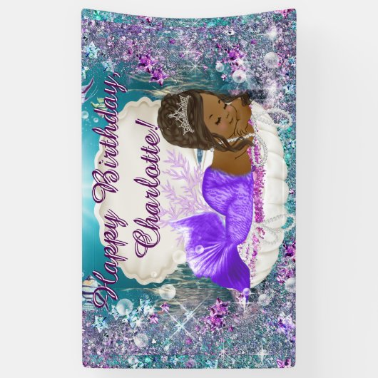 アフリカ系アメリカ人マーメイド誕生日パーティバナー 横断幕 (縦)