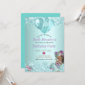 アフリカ系アメリカ人マーメイド誕生日パーティーへの招待 カード (正面/裏面インサイチュ)
