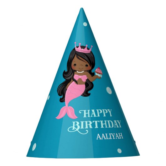 アフリカ系アメリカ人マーメイド誕生日パーティーハット パーティーハット (正面)