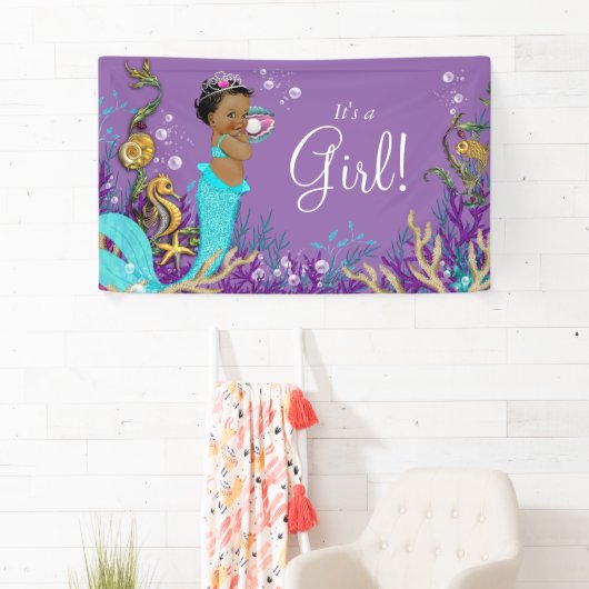 アフリカ系アメリカ人マーメイド赤ちゃんシャワー 横断幕 (インサイチュ)