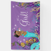 アフリカ系アメリカ人マーメイド赤ちゃんシャワー 横断幕 (縦)