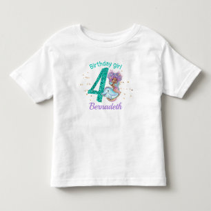 アフリカ系アメリカ人マーメイド4th誕生日Tシャツ トドラーTシャツ