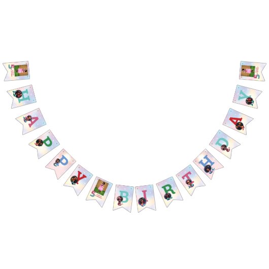 アフリカ系アメリカ人マーメイド5th誕生日写真 バンティングフラッグ (全)