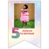 アフリカ系アメリカ人マーメイド5th誕生日写真 バンティングフラッグ (第1の旗)