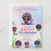 アフリカ系アメリカ人マーメイド5th誕生日写真 招待状 (正面)
