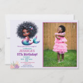 アフリカ系アメリカ人マーメイド5th誕生日写真 招待状 (正面)