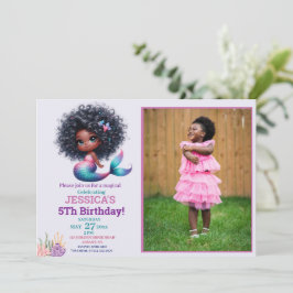 アフリカ系アメリカ人マーメイド5th誕生日写真 招待状