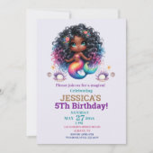 アフリカ系アメリカ人マーメイド5th誕生日写真 招待状 (正面)