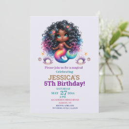 アフリカ系アメリカ人マーメイド5th誕生日写真 招待状