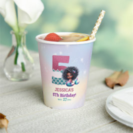 アフリカ系アメリカ人マーメイド5th誕生日写真 紙コップ