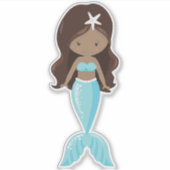 アフリカ系アメリカ人マーメイド、かわいいマーメイド、ブルーテール シール (正面)