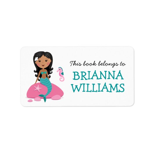 アフリカ系アメリカ人マーメイド&シーホース蔵書票書 ラベル (正面)