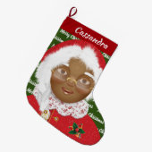 アフリカ系アメリカ人ミセス・クロース・ガール・クリスマス・ホリデー ラージクリスマスストッキング (正面 (吊り時))