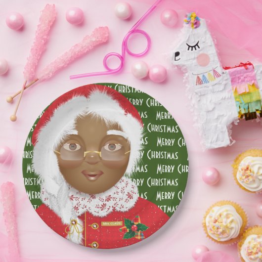アフリカ系アメリカ人ミセス・クロース・クリスマス・ホリデー ペーパープレート (パーティー)