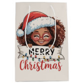 アフリカ系アメリカ人メリークリスマスアフリカブラック ミディアムペーパーバッグ (正面)