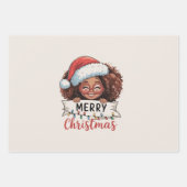 アフリカ系アメリカ人メリークリスマスアフリカブラック ラッピングペーパーシート (正面)