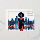 アフリカ系アメリカ人モダン女性のかわいらし装飾 箔シーズンポストカード (正面/裏面)