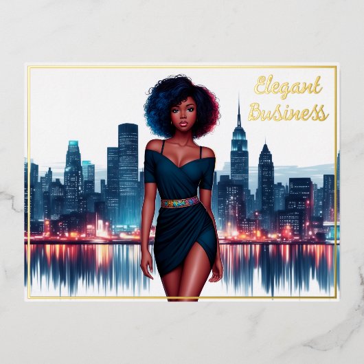 アフリカ系アメリカ人モダン女性のかわいらし装飾 箔シーズンポストカード (正面)