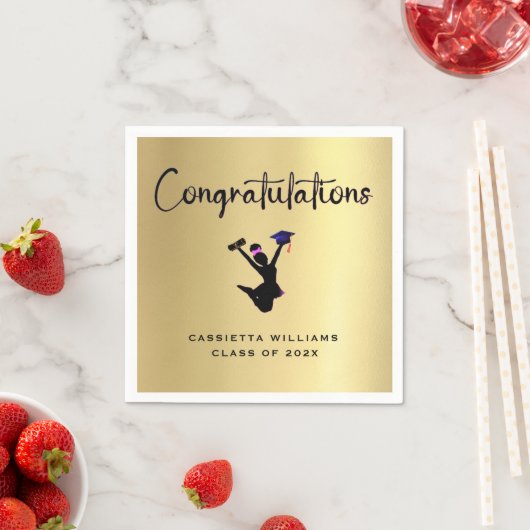 アフリカ系アメリカ人モダン金ゴールド卒業 スタンダードカクテルナプキン (インサイチュ)