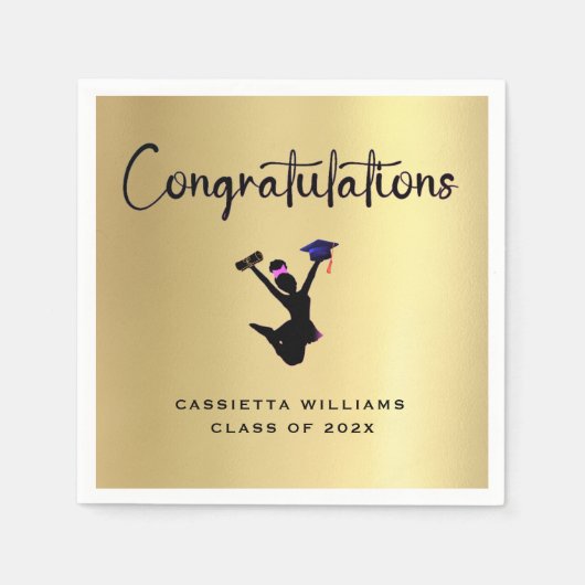 アフリカ系アメリカ人モダン金ゴールド卒業 スタンダードカクテルナプキン (正面)