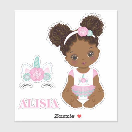 アフリカ系アメリカ人ユニコーン赤ちゃん女の子ビニールのシール シール (シート)