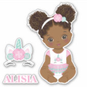 アフリカ系アメリカ人ユニコーン赤ちゃん女の子ビニールのシール シール (正面)