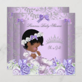 アフリカ系アメリカ人ラベンダーグレーベイビーシャワーガール 招待状 (正面/裏面)