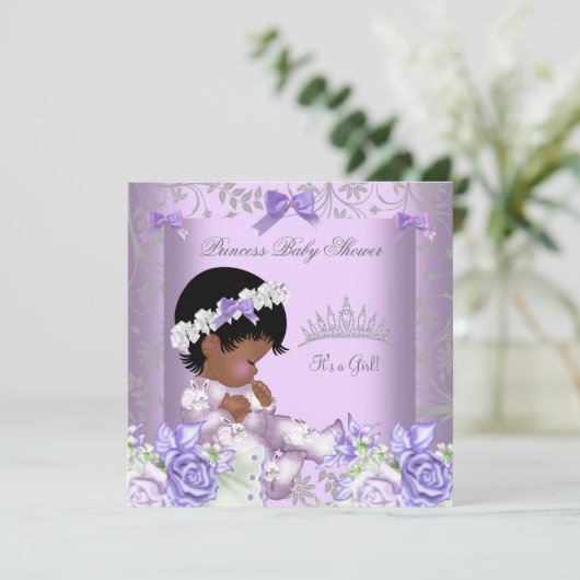 アフリカ系アメリカ人ラベンダーグレーベイビーシャワーガール 招待状 (スタンド正面)