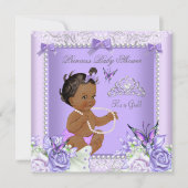 アフリカ系アメリカ人ラベンダーグレーベイビーシャワーガール 招待状 (正面)