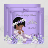 アフリカ系アメリカ人ラベンダーグレーベビーシャワーガール4 招待状 (正面/裏面)