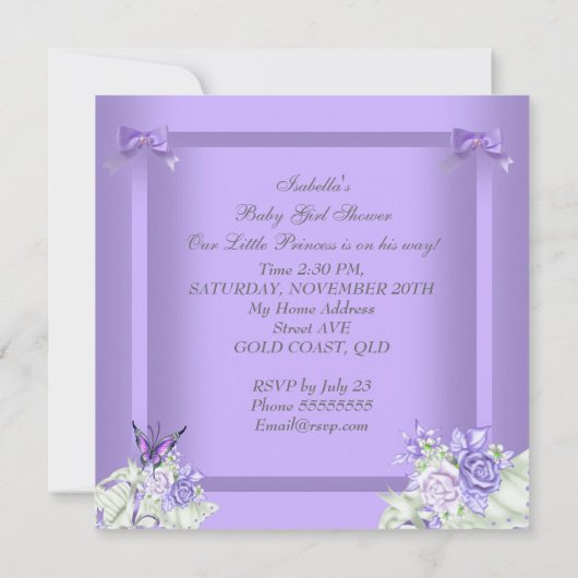 アフリカ系アメリカ人ラベンダーベビーシャワーガール5 招待状 (裏面)