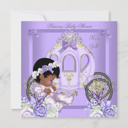 アフリカ系アメリカ人ラベンダーベビーシャワーガール5 招待状 (正面)