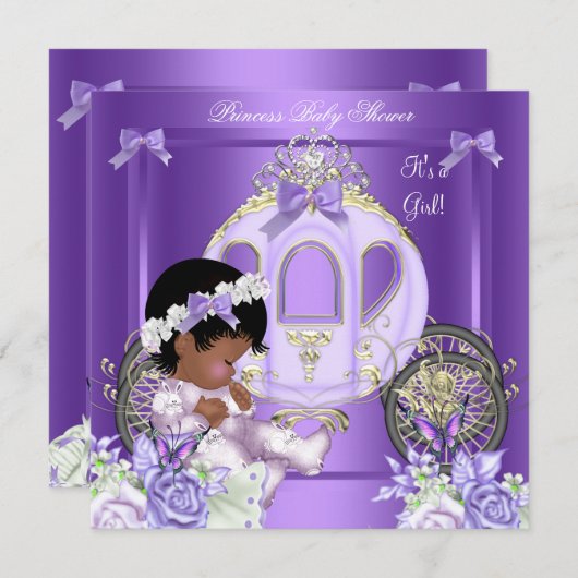 アフリカ系アメリカ人ラベンダーベビーシャワーガール5A 招待状 (正面/裏面)