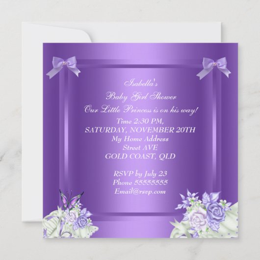 アフリカ系アメリカ人ラベンダーベビーシャワーガール5A 招待状 (裏面)