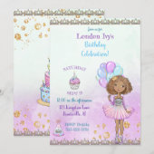 アフリカ系アメリカ人ラベンダー色の誕生日のお姫様 招待状 (正面/裏面)