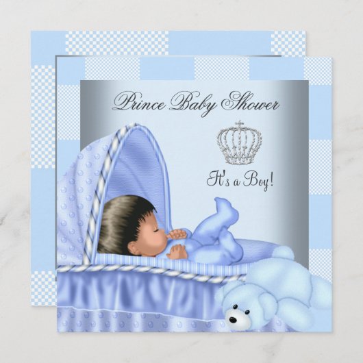 アフリカ系アメリカ人リトルプリンスベビーシャワーボーイ2 招待状 (正面/裏面)