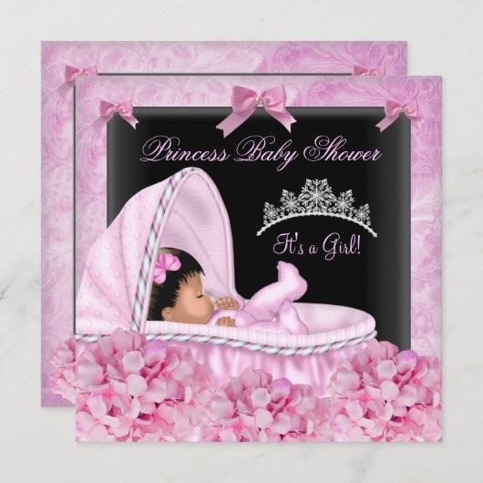 アフリカ系アメリカ人リトルプリンセスベビーシャワーガール 招待状 (正面/裏面)