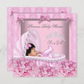 アフリカ系アメリカ人リトルプリンセスベビーシャワーガール 招待状 (正面/裏面)