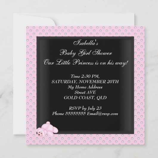 アフリカ系アメリカ人リトルプリンセスベビーシャワーガール 招待状 (裏面)