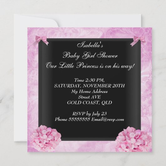 アフリカ系アメリカ人リトルプリンセスベビーシャワーガール 招待状 (裏面)