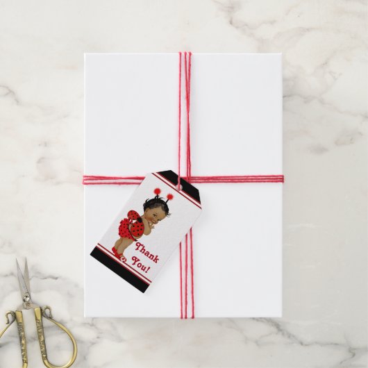 アフリカ系アメリカ人レディバグ赤ちゃんシャワー ギフトタグ (より糸付き)