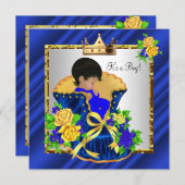 アフリカ系アメリカ人ヴィンテージプリンスベビーシャワーボーイ2 招待状 (正面/裏面)