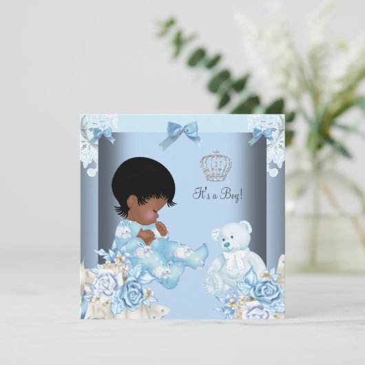 アフリカ系アメリカ人ヴィンテージプリンスベビーシャワーボーイ2 招待状 (スタンド正面)