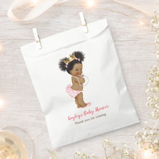 アフリカ系アメリカ人ヴィンテージプリンセスベビーシャワー フェイバーバッグ (クリップ留めされた状態)